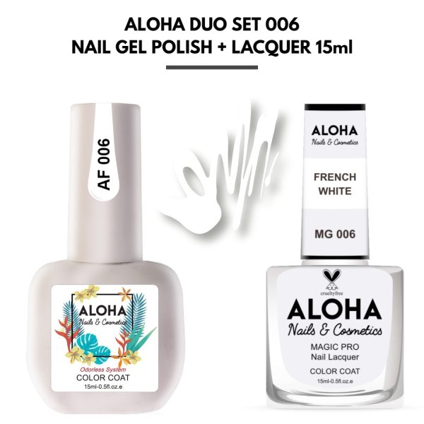 Set Απλού Βερνικιού Magic Pro + Ημιμόνιμου 15ml στο ίδιο χρώμα / ALOHA DUO MG 006 + AF 006 – French White