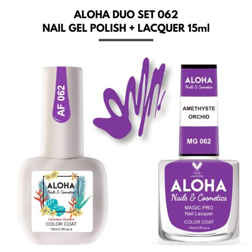 Set Απλού Βερνικιού Magic Pro + Ημιμόνιμου 15ml στο ίδιο χρώμα / ALOHA DUO MG 062 + AF 062 – Amethyste Orchid