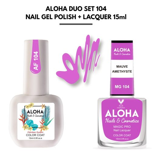 Set Απλού Βερνικιού Magic Pro + Ημιμόνιμου 15ml στο ίδιο χρώμα / ALOHA DUO MG 104 + AF 104 – Mauve Amethyste
