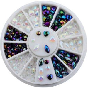 Ρόδα Nail Art με κοσμήματα από ιριδίζοντα κρύσταλλα σε διάφορα χρώματα & σχήματα