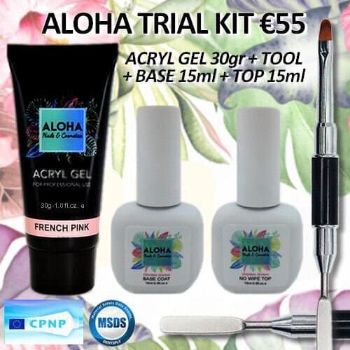 Aloha Trial Kit - Acryl Gel 30 gr / French Pink + Tool + Base 15ml + Top 15ml
