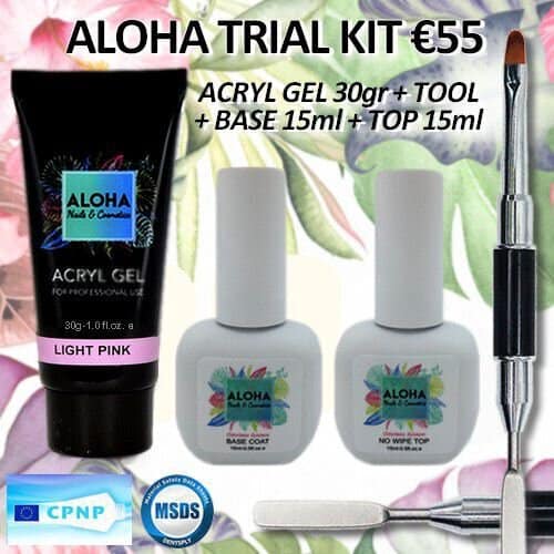 Aloha Trial Kit - Acryl Gel 30 gr / Light Pink + Tool + Base 15ml + Top 15ml