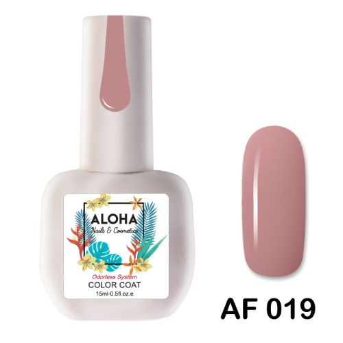 Ημιμόνιμο βερνίκι ALOHA 15ml - Color Coat AF 019 / Χρώμα: Nude Ροζέ (Rosy Nude)