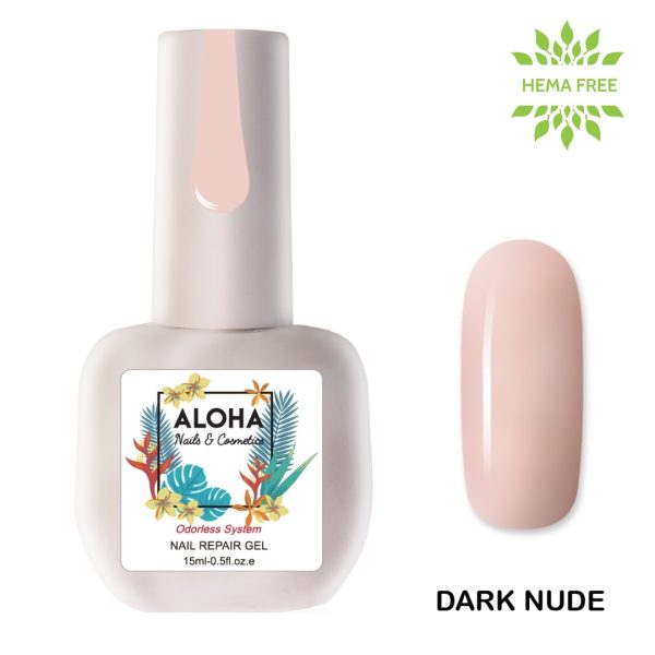 Ημιμόνιμο βερνίκι Aloha 15ml - Nail Repair Gel / Θεραπεία Ημιμόνιμου με πρωτεΐνες & χρώμα - Dark Nude