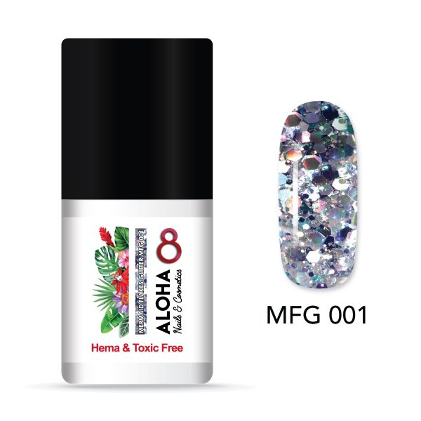 Ημιμόνιμο βερνίκι ALOHA 8ml - Mermaid Flakes Glitter / Ημιμόνιμο Glitter MFG-001