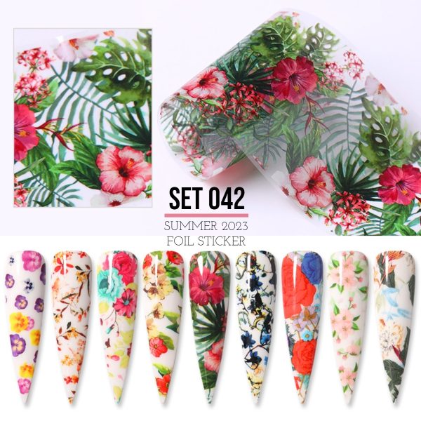 Κασετίνα 10τμχ Foil Stickers για σχέδια νυχιών 4x120cm - Set 042
