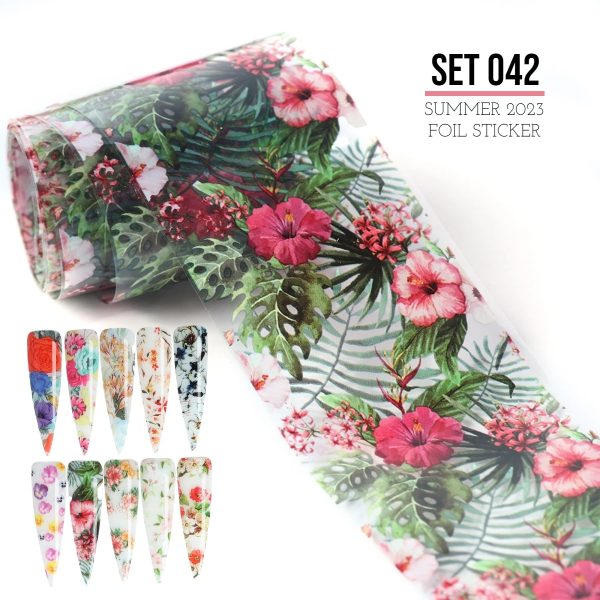 Κασετίνα 10τμχ Foil Stickers για σχέδια νυχιών 4x120cm - Set 042