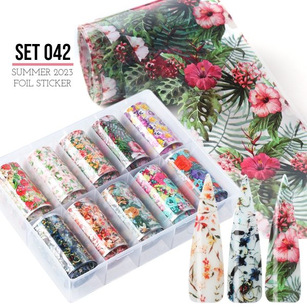 Κασετίνα 10τμχ Foil Stickers για σχέδια νυχιών 4x120cm - Set 042