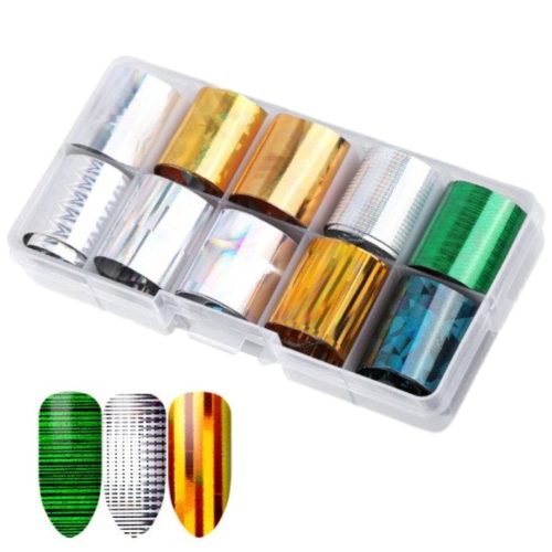 Κασετίνα 10τμχ Foil Stickers για σχέδια νυχιών - 2,5x100cm / Set 11