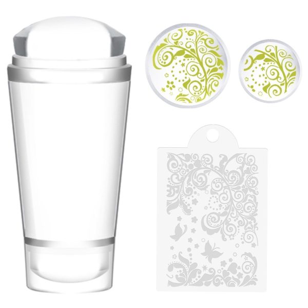 Stamping Nail Art Set με Σφραγίδα Σιλικόνης 2.5x5.9cm & Ξύστρα