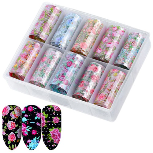Κασετίνα 10τμχ Foil Stickers για σχέδια νυχιών 4x120cm - Set 39