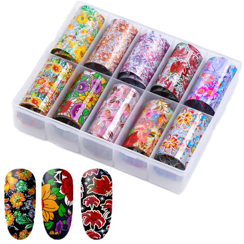 Κασετίνα 10τμχ Foil Stickers για σχέδια νυχιών 4x120cm - Set 50