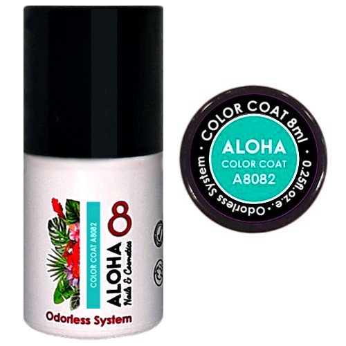 Ημιμόνιμο βερνίκι ALOHA 8ml – Color Coat A8082 / Χρώμα: Γαλαζο-πράσινο (Blue Turqoise)