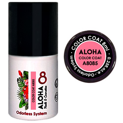 Ημιμόνιμο βερνίκι ALOHA 8ml – Color Coat A8085 / Χρώμα: Έντονο Ροζ Bebe (Intense Baby Pink)