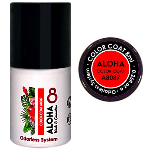 Ημιμόνιμο βερνίκι ALOHA 8ml – Color Coat A8087 / Χρώμα: Πορτοκαλο-κόκκινο Neon (Neon Orange Red)