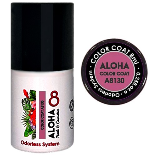 Ημιμόνιμο βερνίκι ALOHA 8ml – Color Coat A8130 / Χρώμα: Cover Pink (Σκούρο Nude-Ροζ)
