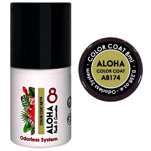 Ημιμόνιμο βερνίκι ALOHA 8ml – Color Coat A8174 / Χρώμα: Golden Olive (Χρυσό-λαδί)