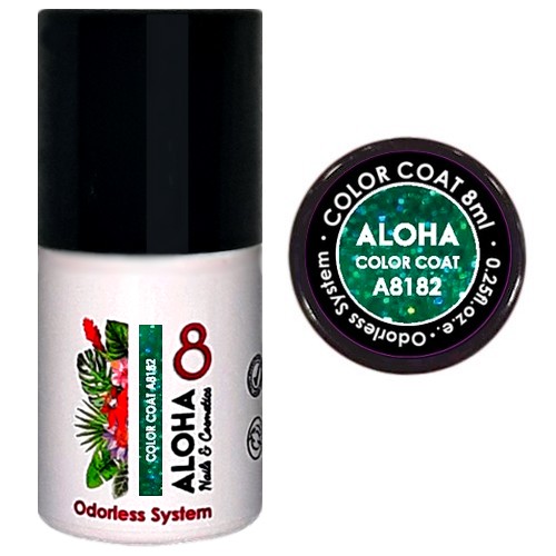 Ημιμόνιμο βερνίκι ALOHA 8ml – Color Coat A8182 / Χρώμα: Christmas Tree Green Glitter (Πράσινο Glitter Χριστουγέννων)