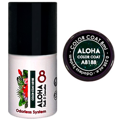 Ημιμόνιμο βερνίκι ALOHA 8ml – Color Coat A8188 / Χρώμα: Dark Cypress Green with Iridescent Shimmer (Σκούρο Κυπαρισσί με Ιριδίζον Shimmer)