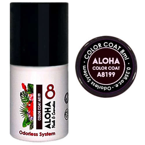 Ημιμόνιμο βερνίκι ALOHA 8ml – Color Coat A8199 / Χρώμα: Tawny Port Wine (Πολύ Σκούρο καφέ-μωβ)