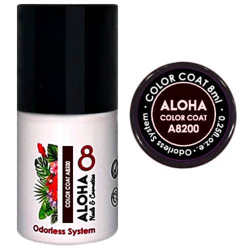 Ημιμόνιμο βερνίκι ALOHA 8ml – Color Coat A8200 / Χρώμα: Dark Redish Brown (Σκούρο καφέ-κόκκινο)